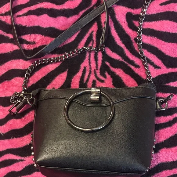 Studded Black Crossbody Bag with Chain Strap - Picture 3 of 5